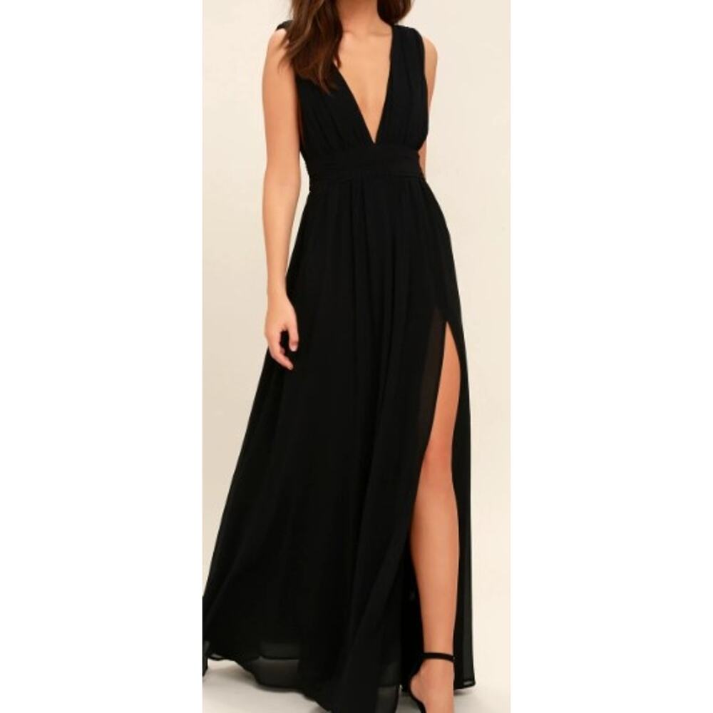 LULU'S sz M Heavenly Hues V-Neck Maxi Black Goddess Gown Dress NEW B71